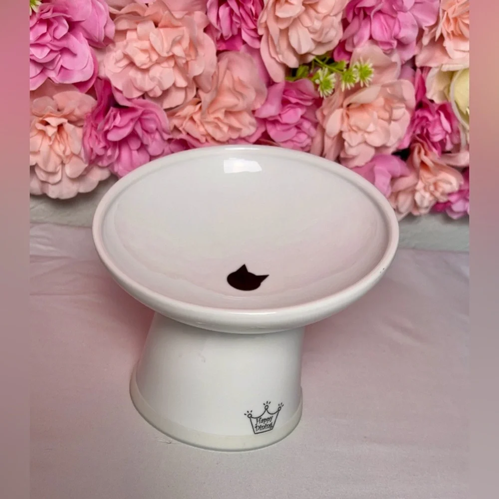 Necoichi Raised Ceramic Cat Bowl Extra Wide Tilted